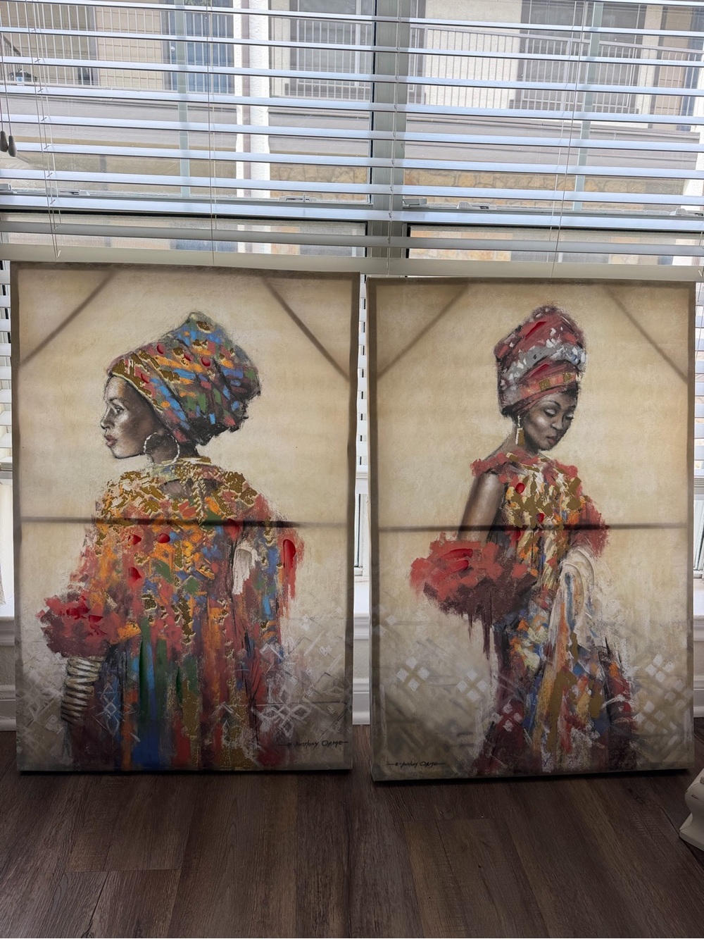 Pair of Colorful African Portrait Canvases - Multicolor Headwrap Art